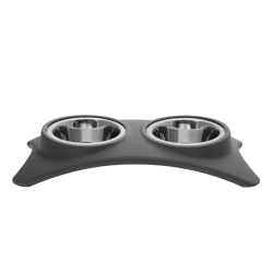MAISON CONCEPTS Stainless Steel Double Pet Bowl With Stand In Gray