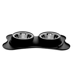MAISON CONCEPTS Bone Shaped Anti Spillage Double Pet Bowl In Black