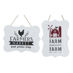 MAISON CONCEPTS Hanging Metal Sign Farm Sweet Farm/farmer's Market Asstd - Set Of 2