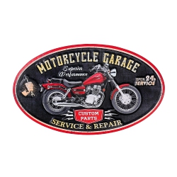 MAISON CONCEPTS Embossed Oval Metal Sign Motorcycle Garage