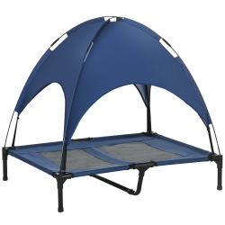 PAWHUT Elevated Dog Bed With Canopy, Portable Raised Dog Cot for L Sized Dogs, Indoor & Outdoor, 36" X 30" X 35", Dark In Blue