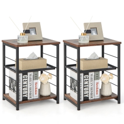 TOPBUY 1PC/2PCs 3-Tier Industrial Side Table Nightstand With Removable Mesh Metal Shelf Adjustable Leveling Foot Pads End Table