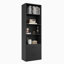 TOPBUY 74" Tall Bookcase 4-Tier Open Bookshelf \w 2 Slide-Out Drawers Modern Display Shelf \w Anti-Toppling Device Multipurpose Wooden Storage