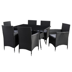 CORLIVING Parksville 7-Piece Wicker Patio Dining Set With Table, Chairs And Cushions, Outdoor Patio Furniture