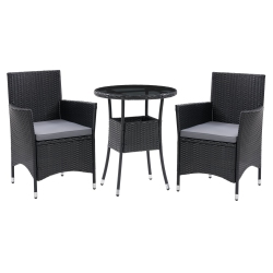 CORLIVING Parksville 3-Piece Wicker Patio Bistro Set, Outdoor Dining Set With Table, Chairs And Cushions, for Small Space, Backyard, Balcony
