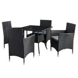 CORLIVING Parksville 5-Piece Wicker Patio Dining Set With Table, Chairs And Cushions, Outdoor Patio Furniture