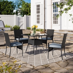 CORLIVING Parksville Square Patio Dining Set- Stackable Chairs - Finish/ash Grey Cushions 5PC In Black