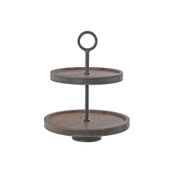 MAISON CONCEPTS Acacia Wood With Riveted Gunmetal 2 Tier Cake Stand In Gray