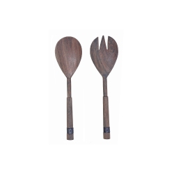 MAISON CONCEPTS Acacia Wood With Riveted Gunmetal 2 PC Salad Server Set In Gray