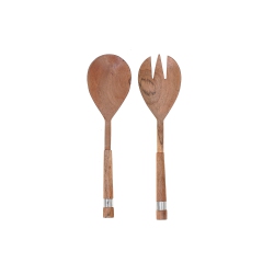 MAISON CONCEPTS Natural Acacia Wood With Hammered Nickel 2 PC Salad Server Set