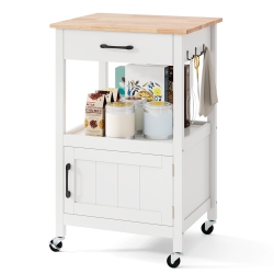 GYMAX Small Kitchen Island On Wheels Mobile Trolley Cart Barn Door Drawer Hooks