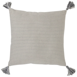 NORTHLIGHT 18" Double-Sided Striped And Solid Square Woven Throw Pillow With Tassels In White