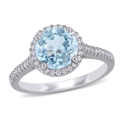 GEM AND HARMONY 1.50 Carat (Ctw) Aquamarine Engagement Ring With Diamonds In 14K Gold In White