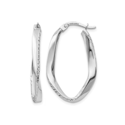 GEM AND HARMONY 10K Gold Polished Oval Hoop Earrings In White