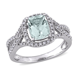 GEM AND HARMONY 1.12 Carat (Ctw) Aquamarine Cushion-Cut Ring In 10K Gold With Diamonds In White