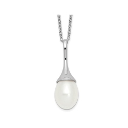 GEM AND HARMONY 8MM Freshwater Cultured Pearl Drop Pendant Necklace In Sterling In Silver