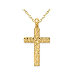 GEM AND HARMONY 10K Gold Nugget Cross Pendant Necklace With Chain In Yellow