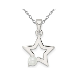 GEM AND HARMONY Sterling Star Charm Pendant Necklace With Simulated Pearl And Chain In Silver