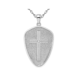 GEM AND HARMONY 14K Gold Cross Shield With Joshua 1:9 On Reverse Pendant Necklace With Chain In White