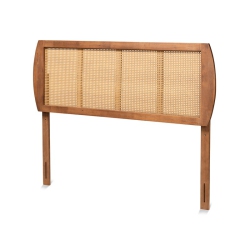 BOWERY HILL Walnut Finished Wood And Rattan Full Size Headboard