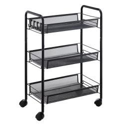HLD 3-Tier Rolling Storage Rack Cart Organizer, Utility Mobile Metal Mesh Trolley \w Wire Basket Shelving, Cart On Wheels for Kitchen Office Bathroom