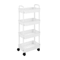 HLD 4-Tier Kitchen Rolling Utility Cart, Multifunction Storage Organizer \w Handle And 2 Lockable Wheels for Kitchen, Bathroom, Living Room, Office, White