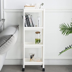 HLD 4 Tier Utility Rolling Cart, Plastic Rolling Storage Cart \w Handle And Locking Wheels, Multifunction Storage Trolley for Kitchen, Bathroom