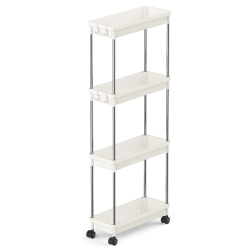 HLD Slim Storage Rolling Cart, 4Tier Slide-Out Trolley Utility Rack Shelf Organizer \w Wheels for Bathroom Kitchen Laundryroom Bedroom Narrow Space
