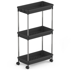 HLD Rolling Utility Cart 7.9" Width for Bathroom Laundryroom Kitchen Narrow Space, 3 Tier Slide-Out Storage Cart Organizer Rack Shelf \w Wheels For