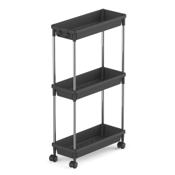HLD Slim Storage Rolling Cart, 3Tier Slide-Out Trolley Utility Rack Shelf Organizer \w Wheels for Bathroom Kitchen Laundryroom Bedroom Narrow Space