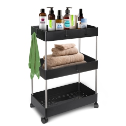 HLD 3-Tier Rolling Kitchen Cart, Storage Rack \w Wheels, Mobile Shelving Organizer, Slide Out Storage Rolling Utility Snack Cart for Kitchen Bathroom