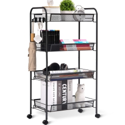 HLD 4-Tier Rolling Cart, Mobile Utility Cart \w Mesh Baskets, Easy Assemble Multi-Purpose Storage Organizer, Serving Trolley For