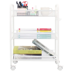 HLD Mesh Wire Rolling Cart, 3 Tier Kitchen Storage Utility Cart, Multifunction Basket Stand for Bathroom Office File Cart, Full Metal Storage
