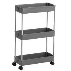 HLD Rolling Cart, 3-Tier Slim Kitchen Storage Cart, Bathroom Shelf \w Wheels, Small Space Organizer, Narrow for Bathroom Dorm Room, 16.5 X 5.3 X 24
