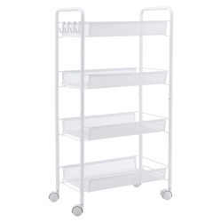 HLD 4-Tier Rolling Storage Rack Cart Organizer, Utility Mobile Metal Mesh Trolley \w Wire Basket Shelving, Cart On Wheels for Kitchen Office Bathroom