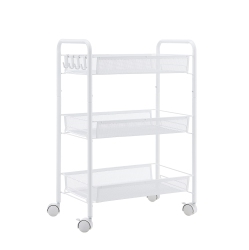 HLD 3-Tier Rolling Utility Storage Rack Cart On Wheels, Trolley Craft Cart, Multi-Purpose Organizer Shelf In White