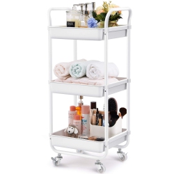 HLD 3-Tier Storage Rolling Cart, Kitchen Utility Cart \w Wheels, Plastic Organiser Cart Rolling Trolley Shelving Unit, Storage Rack, Fruit Vegetable