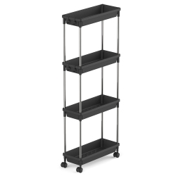 HLD Slim Storage Rolling Cart, 4Tier Slide-Out Trolley Utility Rack Shelf Organizer \w Wheels for Bathroom Kitchen Laundryroom Bedroom Narrow Space
