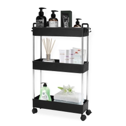 HLD 3-Tier Utility Cart Slim Storage Shelf Cart Rolling Cart Storage Rack \w Wheels Suitable for Kitchen / Bedroom / Living Room / Bathroom, Pp And