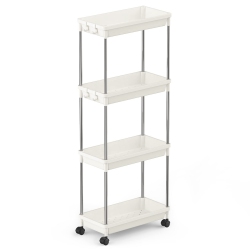 HLD Rolling Utility Cart 7.9" Width for Bathroom Laundryroom Kitchen Narrow Space, 4 Tier Slide-Out Storage Cart Organizer Rack Shelf \w Wheels For