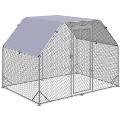 PAWHUT Chicken Run, Galvanized Large Metal Chicken Coop Cage, Walk-In Enclosure Poultry Hen Run House Playpen Rabbit Hutch \w Flat Roof, Cover, 9.2'