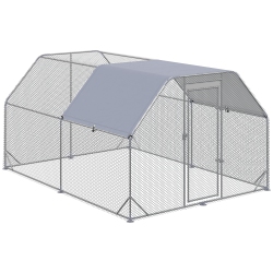 PAWHUT Chicken Run, Galvanized Large Metal Chicken Coop Cage, Walk-In Enclosure Poultry Hen Run House Playpen Rabbit Hutch \w Flat Roof, Cover, 9.2'