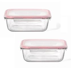LOCKNLOCK - Set Of 2 Airtight And Leakproof Glass Containers, 630Ml Capacity In Red
