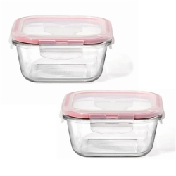 LOCKNLOCK - Set Of 2 Airtight And Leakproof Glass Containers, 500Ml Capacity In Red