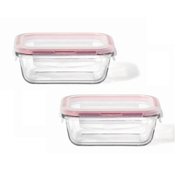 LOCKNLOCK - Set Of 2 Airtight And Leakproof Glass Containers, 380Ml Capacity In Red