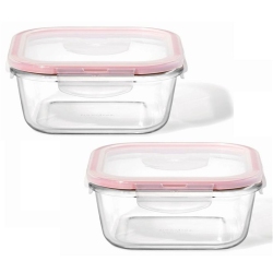 LOCKNLOCK - Set Of 2 Airtight And Leakproof Glass Containers, 750Ml Capacity In Red