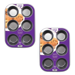 CHEFELITE - Set Of 2 Muffin Pans, Capacity Of 6, Nonstick, Carbon Steel