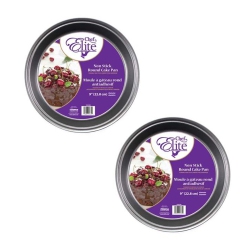 CHEFELITE - Set Of 2 Round Cake Pans, 9" Diameter, Non-Stick, Carbon Steel
