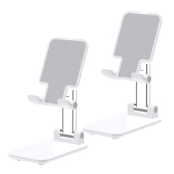 HLD 2 Pack Desktop Cell Phone Holder, Foldable Smart Phone Stand Mobile Phone Mount for Desk Compatible With All Cellphones (White 2 Pack)
