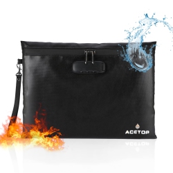 HLD Acetop Fireproof Document Bag W/lock 14"x10" Portable Fire Proff Safe Money Bag Waterproof Firesafe Zippered Pouch File Storage Lockbag for A4